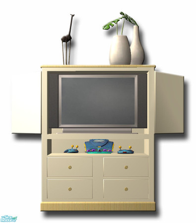 Sims 2 — Beach House TV Cabinet by simtomatic — With 2 slots on top, to help you add the extra bit of decoration AND a
