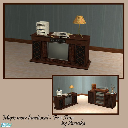 Sims 2 — MMF - Free Time - Television  With Slots by AnoeskaB — 3 slots added to the new woody Free Time Television, so