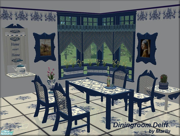 Sims 2 — Diningroom Delft by marilu — Diningroom in Dutch Design ( find Floor + Wall by my Set Cafe Delft )