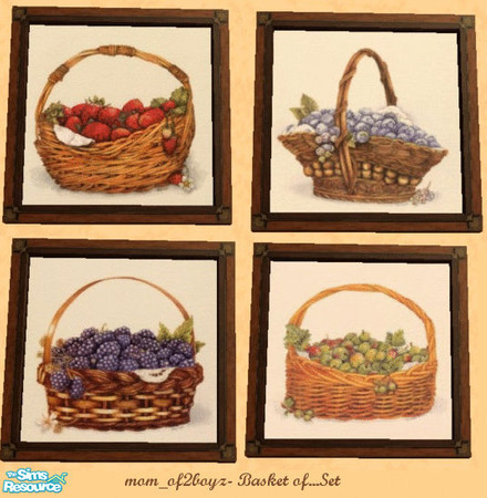 Sims 2 — Basket of... by mom_of2boyz — This is a set of four basket prints. A recolor of Bella Squared, it consists of,