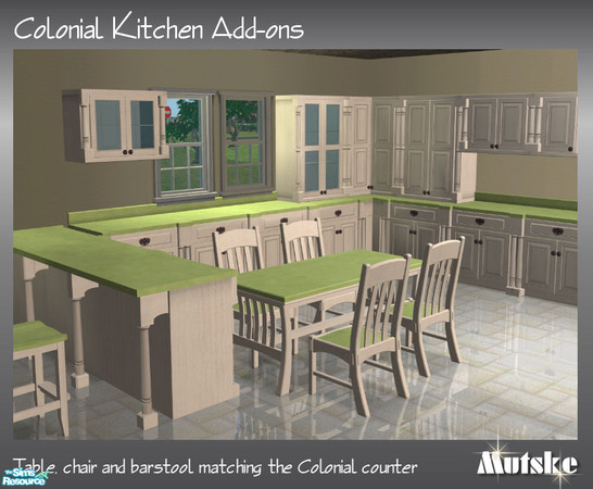 Sims 2 — Colonial Kitchen add-ons by Mutske — On request... Table, Barstool and chair matching the Colonial Kitchen. Also