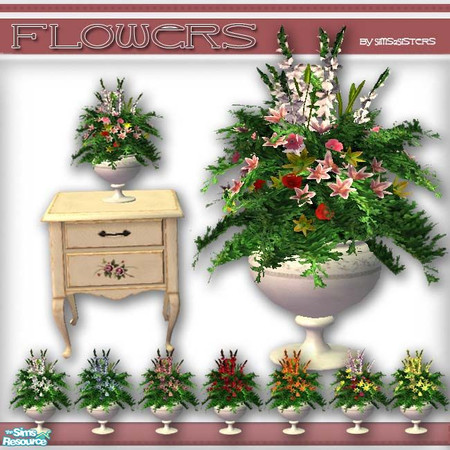 Sims 2 — S2S Flowers - Set by sims2sisters — 2 meshes - small and big flower & recolors