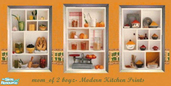 Sims 2 — Modern Kitchen Shelf Prints by mom_of2boyz — These are a set of three prints that have a sleek, clean feel to