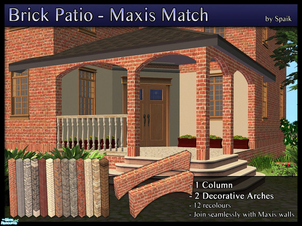 Sims 2 — Brick Patio - Set by Spaik — A column and 2 arches made to create a porch. They match and join perfectly with