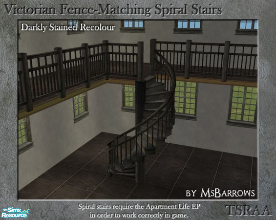 Sims 2 — Victorian Spiral Stairs - Darkly Stained Recolour by MsBarrows — A spiral staircase created to match my