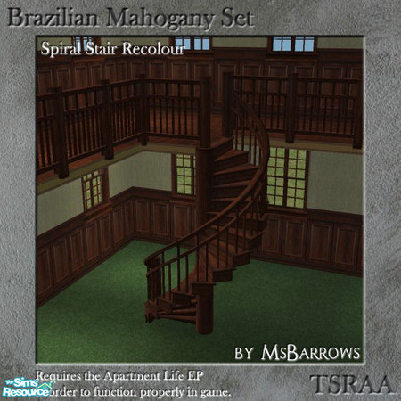 Sims 2 — Brazilian Mahogany Set - Spiral Stairs by MsBarrows — A spiral staircase created to match my Victorian Porch