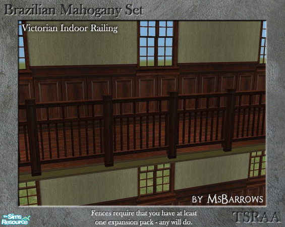 Sims 2 — Brazilian Mahogany Set - Indoor Railing by MsBarrows — A variation on the low fence, using the skinny post from