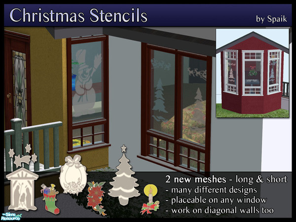 Sims 2 — Christmas Stencils SET by Spaik — Two stencils placeable on any window (though they don\'t look well on all