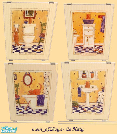 Sims 2 — Le Kitty by mom_of2boyz — This is a set of four prints, a recolor of the painting Pineapple. The pictures depict