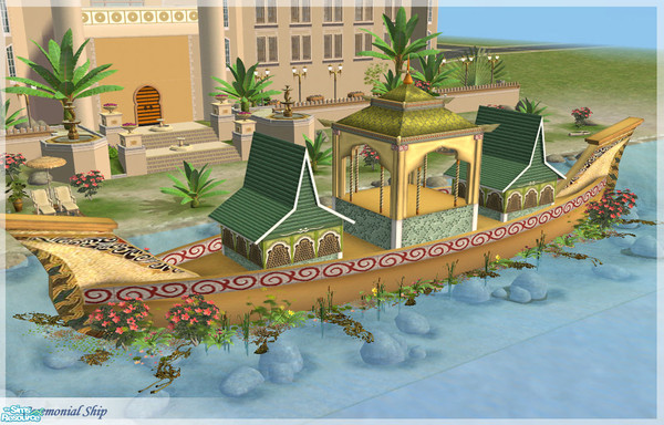 Sims 2 — TS - Ceremonial Ship by senemm — A set of 6 decorative and elegant looking eastern style architecture elements,