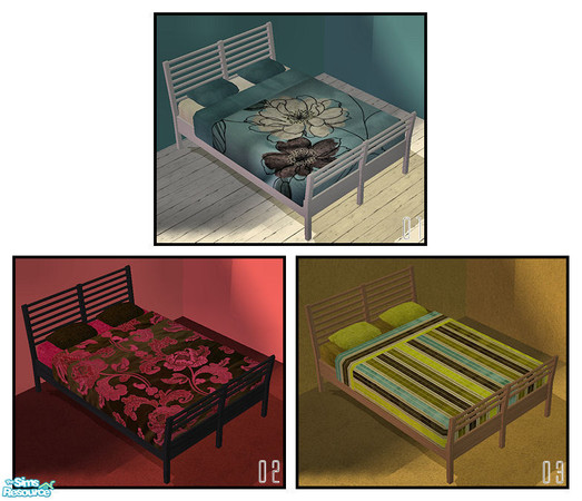 Sims 2 — BEDDING SET 02 by KalmanKukka — Three various themes. No mesh needed.