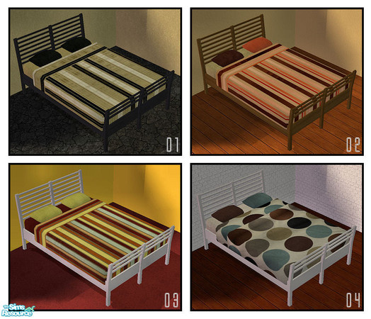 Sims 2 — BEDDING SET 01 by KalmanKukka — Four various themes. No mesh needed.