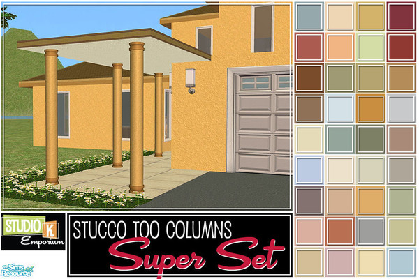 Sims 2 — Studio K Stucco Too Columns by StudioKhagerks — 36 colors. Coordinates with all Studio K Stucco Too exteriors.