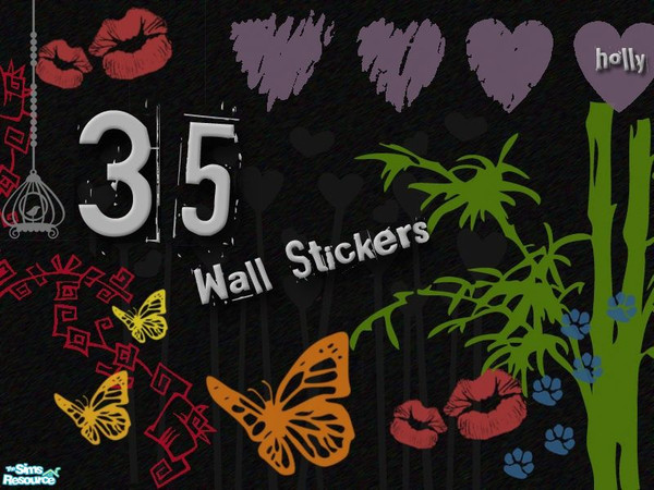 Sims 2 — 35 Wall Stickers by *Holly — A set of 35 stickers on pixelhate mesh! :) Enjoy! 