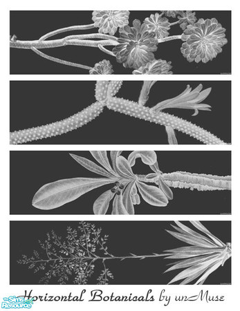 Sims 2 — horizontal botanicals - art set by undefinedmuse — Recolor of Nova Jazz, the long purple space/retro painting.