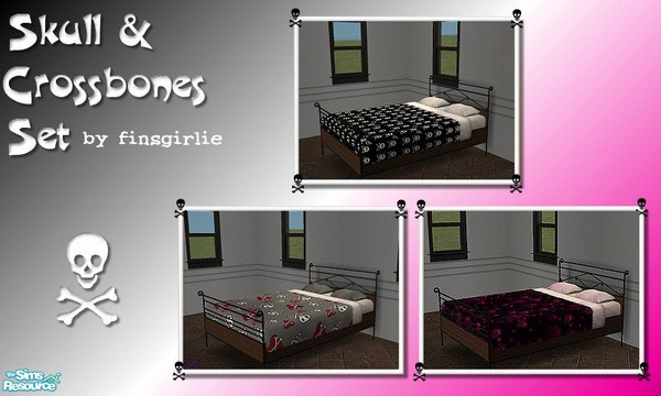 Sims 2 — Skull Bedding Set 1 by finsgirlie — This is a bedding set devoted to the risky dangerous side of life. Only the