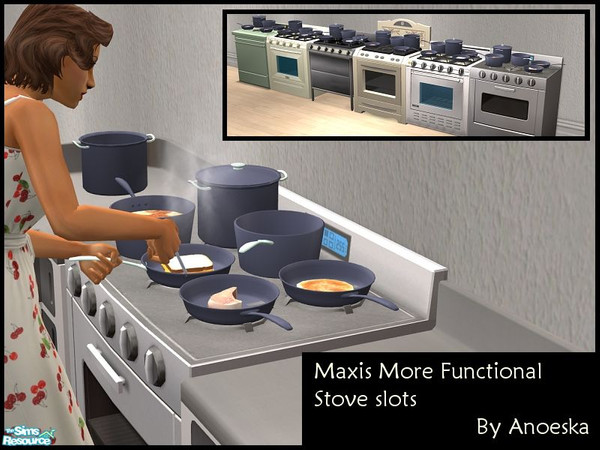 Sims 2 — MMF - Stove Slots by AnoeskaB — Slots added to 6 stoves (3 basegame, 1 University, 1 Seasons and 1 Free Time),