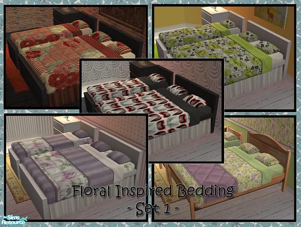 Sims 2 — Floral Bedding - Set1 by Donnha — Floral themed bedding ... Vintage, ArtDeco, Modern and ShabbyChic - something