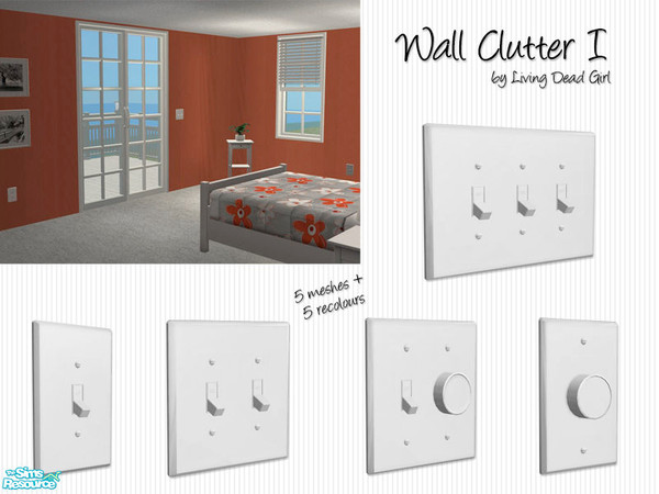 Sims 2 — Wall Clutter Part I by Living Dead Girl — Useless wall clutter. Includes single light switch, dimmer switch,