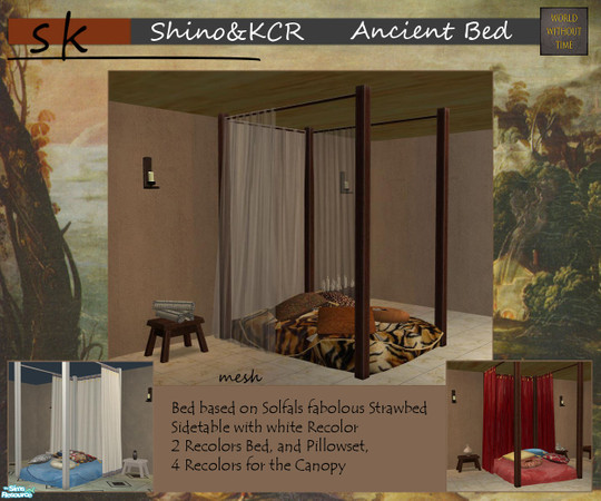 Sims 2 — Ancient Bed by ShinoKCR — Ancient Bed with 4 posters - based on Solfal\'s fabolous Strawbed with correct