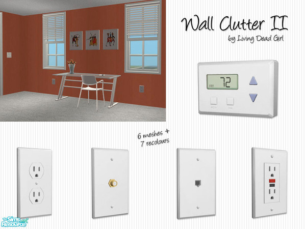 Sims 2 — Wall Clutter Part II by Living Dead Girl — More useless wall clutter. Includes electrical outlet, GFCI outlet,