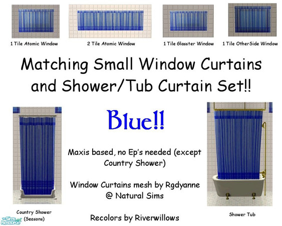 Sims 2 — Blue Bathroom Set by Riverwillows — A matching set of small window, tub, and shower curtains, in basic black.