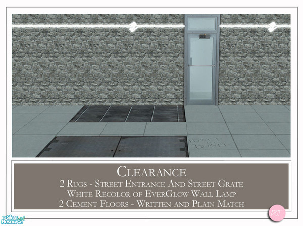 Sims 2 — Clearance by DOT — Clearance. 2 Rugs Street Entrance And Street Grate. White Recolor of EverGlow Plutonium and