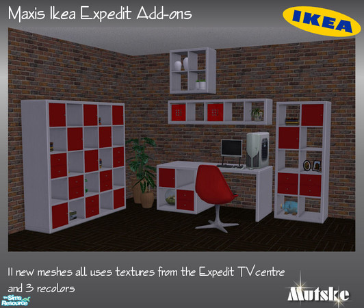 Sims 2 — Maxis Ikea Expedit Add-ons by Mutske — Collection of 11 new meshes based on the Expedit TV centre that came with