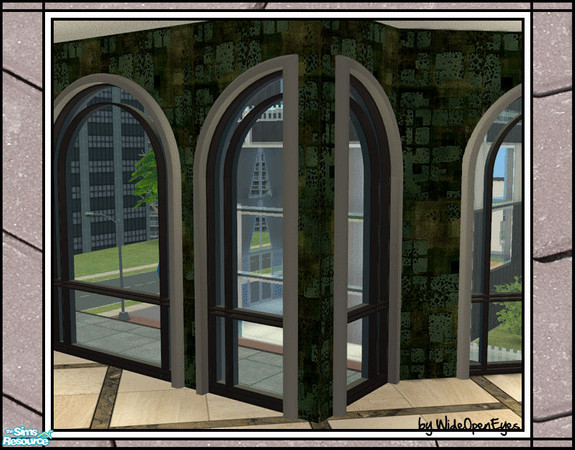 Sims 2 — Downtown Windows - 1 Tile Curved by wideopeneyes — A set with an urban, downtown look. This is the one tile