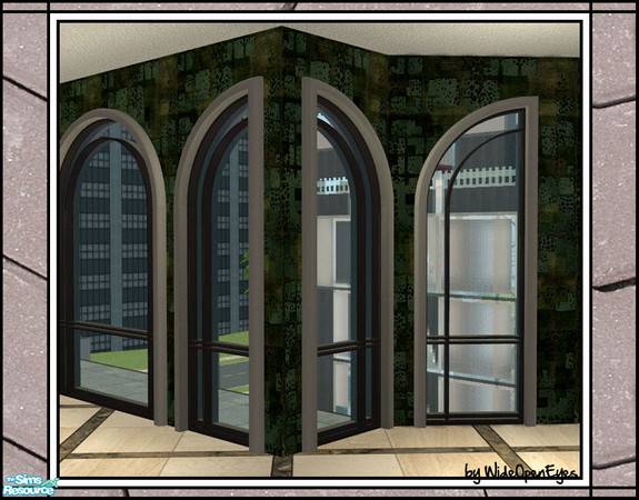 Sims 2 — Downtown Windows - 1 Tile Curved Diagonal by wideopeneyes — A set with an urban, downtown look. This is the one