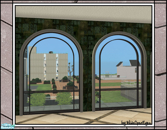 Sims 2 — Downtown Windows - 2 Tile Curved by wideopeneyes — A set with an urban, downtown look. This is the two tile