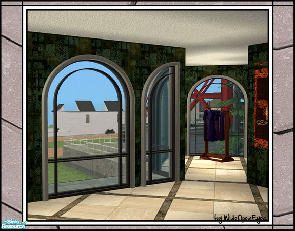 Sims 2 — Downtown Windows - 2 Tile Curved Diagonal by wideopeneyes — A set with an urban, downtown look. This is the two