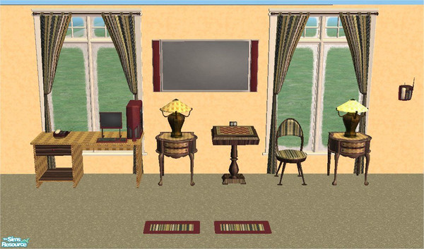 Sims 2 — tams TC 106-2 by tambriah — desk, desk chair, computer, lamp, curtain, tv, phone, chessboard, rug created by: