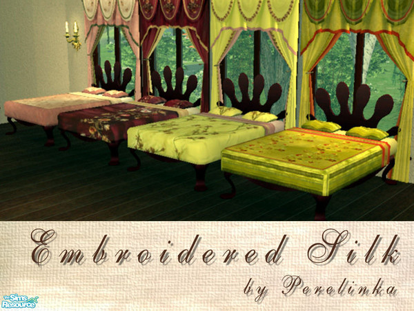Sims 2 — EMBROIDERED SILK by perelinka — Set of beddings and curtains. Pure silk with embroider.