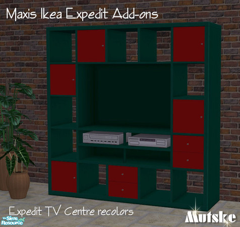 Sims 2 — Expedit 2tile Bookcase Enchantedforest by Mutske — Recolors of the Expedit Ikea TV Center.