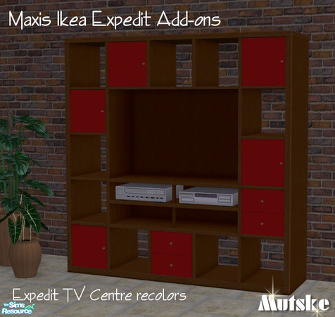 Sims 2 — Expedit 2tile Bookcase Pressedpine by Mutske — Recolors of the Expedit Ikea TV Center.