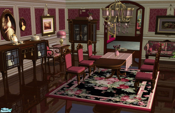 Sims 2 — Romantic Dining Room by lisa9999 — A recolor of cahcrafts regency collections, done in wine and roses.