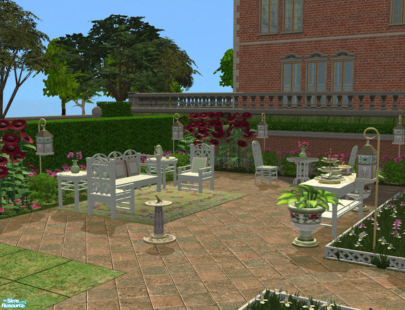 Sims 2 — Spring Garden Set by lisa9999 — The palest of green wood with pink and green pillows.
