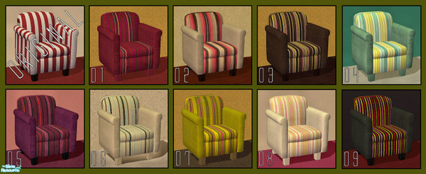 Sims 2 — CHAIR SET 01 by KalmanKukka — Nine various themes. No mesh needed.