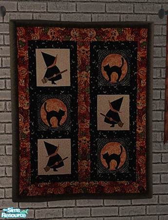 Sims 2 — Claws of Darkness Baby Nursery - Long Quilt Mesh by Simaddict99 — Large, long wall quilt with cute little witch