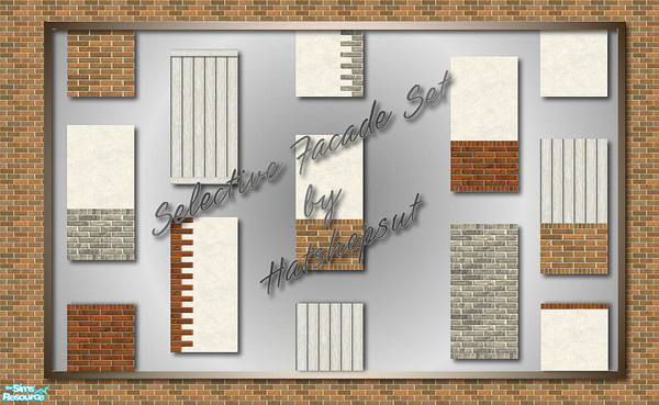 Sims 2 — Selective Facade Set by hatshepsut — A deluxe varied set of exterior walls.