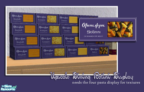 Sims 2 — Upscale Dining Rotini Boxes by BeOSBoxBoy — Requires the 4x4 Pasta display for textures