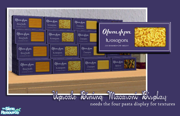 Sims 2 — Upscale Dining Macaroni Boxes by BeOSBoxBoy — Requires the 4x4 Pasta display for textures