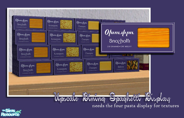 Sims 2 — Upscale Dining Spaghetti Boxes by BeOSBoxBoy — Requires the 4x4 Pasta display for textures
