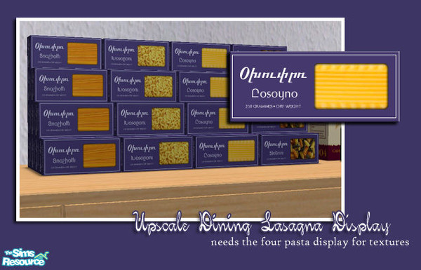 Sims 2 — Upscale Dining Lasagna Boxes by BeOSBoxBoy — Requires the 4x4 Pasta display for textures