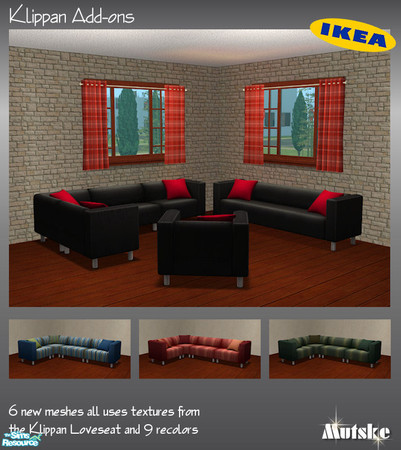 Sims 2 — Klippan Add-ons by Mutske — Modular system for your Klippan Livingroom and a Sofa and chair with cushions. 6 new