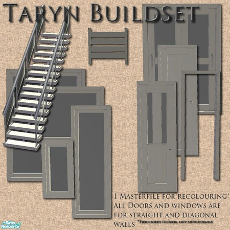 Sims 2 — Taryn Series Buildset by Angela — A new Buildset with matching doors, windows a fence and Stairs. Can be