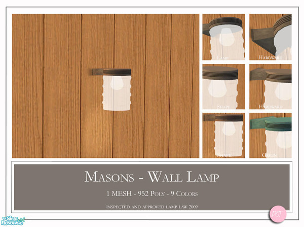 Sims 2 — Masons Wall Lamp by DOT — Masons Wall Lamp. 1 Mesh Plus Recolors. Sims 2 by DOT of The Sims Resource. FA iZazu
