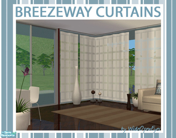 Sims 2 — Breezeway Curtains by wideopeneyes — These curtains hang from a track in the ceiling (AL height). The set