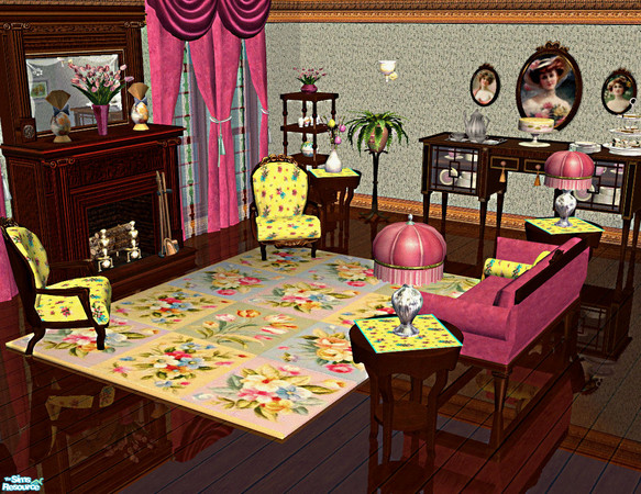 Sims 2 — Easter Tea Room by lisa9999 — The colors of spring. Decorated eggs, silver service and spring uplostred